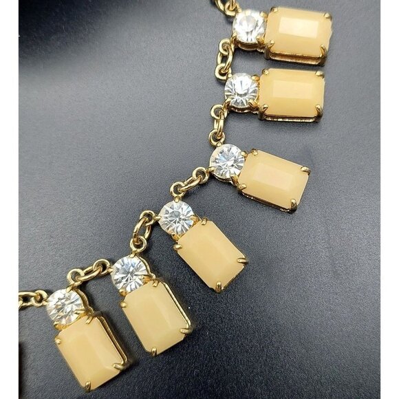 J.Crew Statement Necklace Neutral Cream Beads & Crystals Collar Signed 19" - Picture 7 of 9